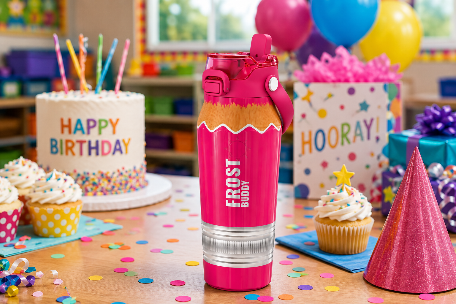 FrostBuddy Bottle Buddy 24 oz - Pink Pencil — lifestyle product display