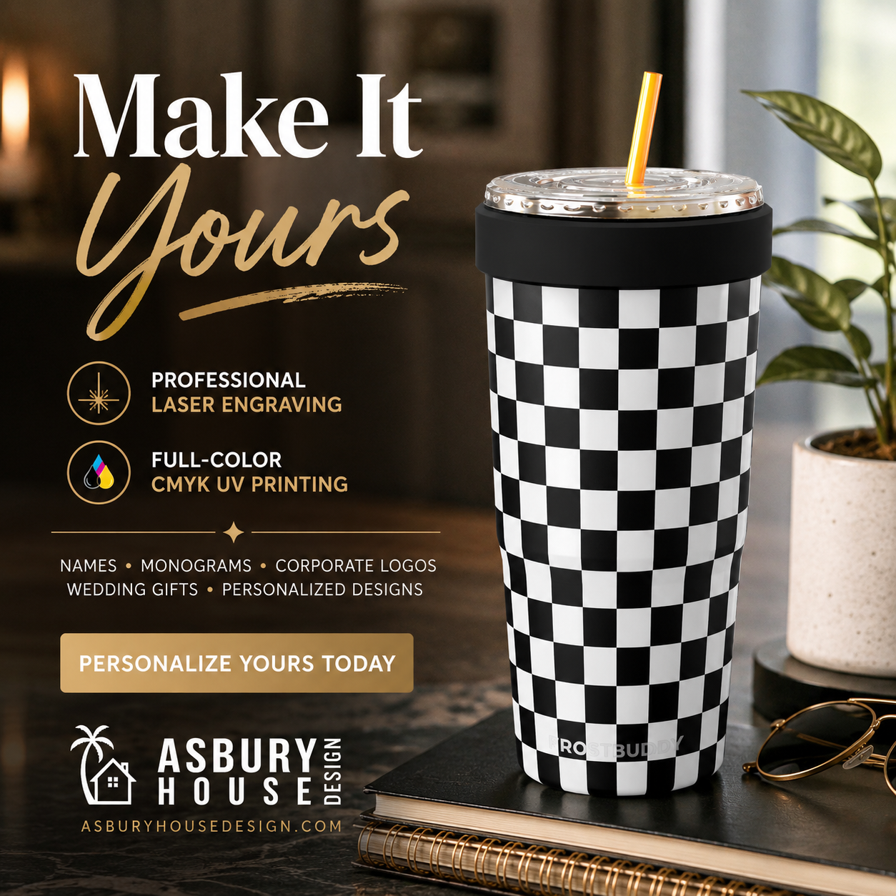 FrostBuddy ToGo Buddy 30 oz - Black White Checkered