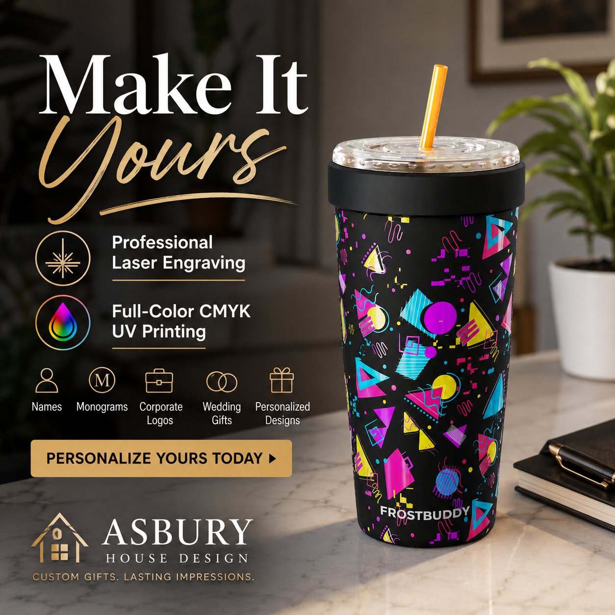 FrostBuddy ToGo Buddy 30 oz - Neon Rewind — personalization example