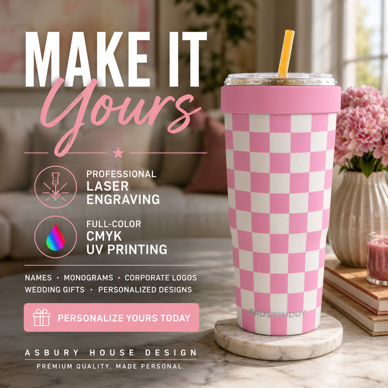 FrostBuddy ToGo Buddy 30 oz - Pink Checkered