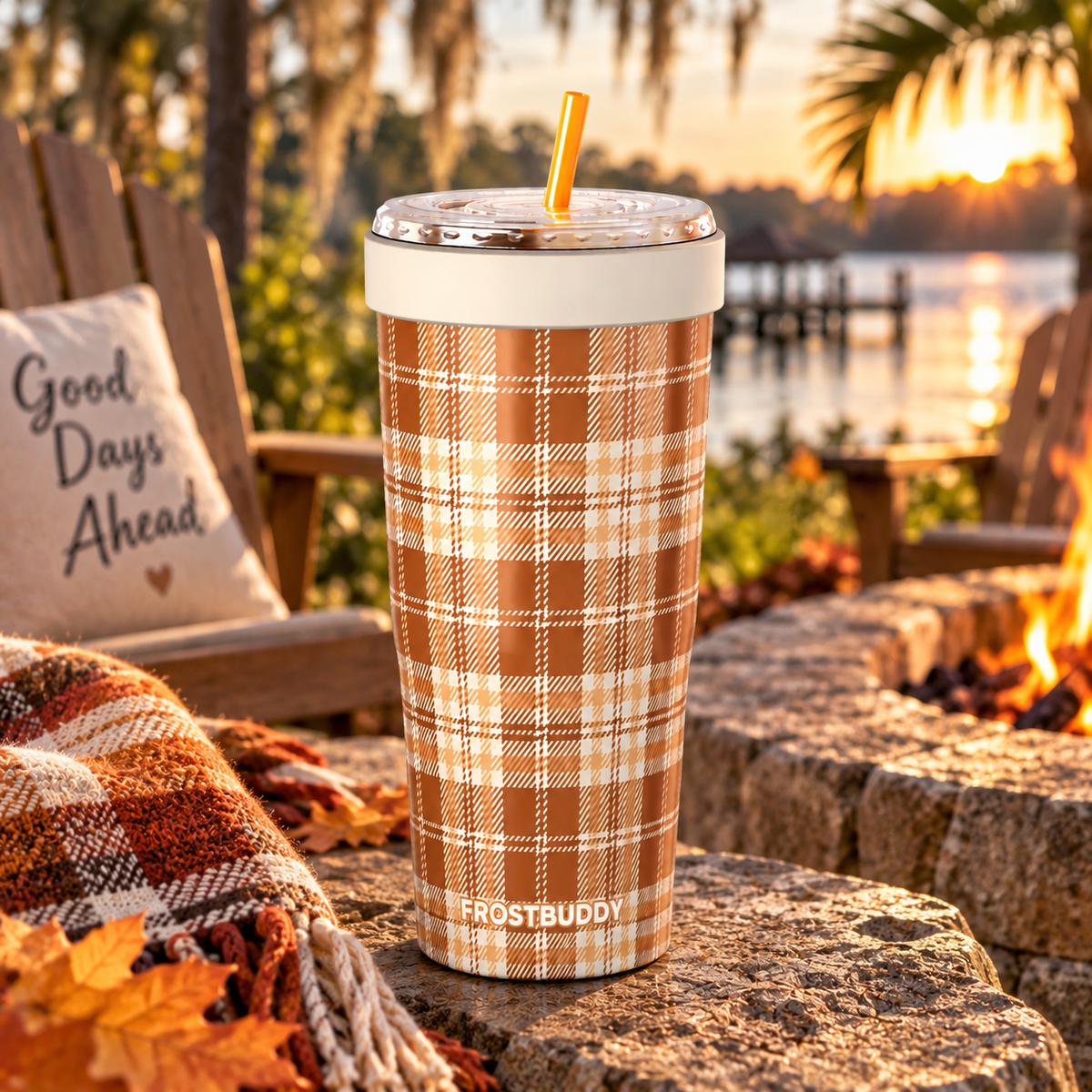 Pumpkin Patch Plaid FrostBuddy ToGo Buddy 30 oz personalized tumbler, side view