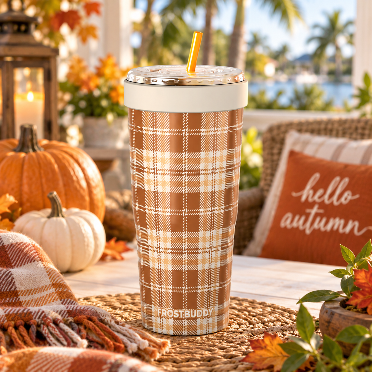 Pumpkin Patch Plaid FrostBuddy ToGo Buddy 30 oz personalized tumbler, alternate angle