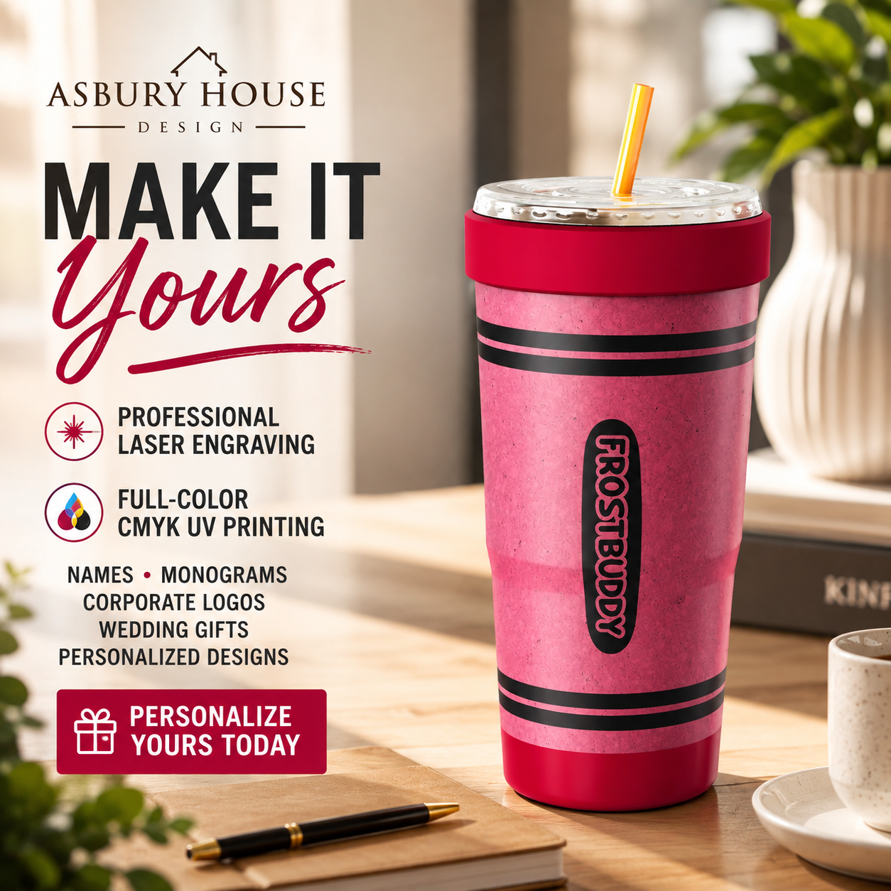 FrostBuddy ToGo Buddy 30 oz - Red Crayon — personalization example