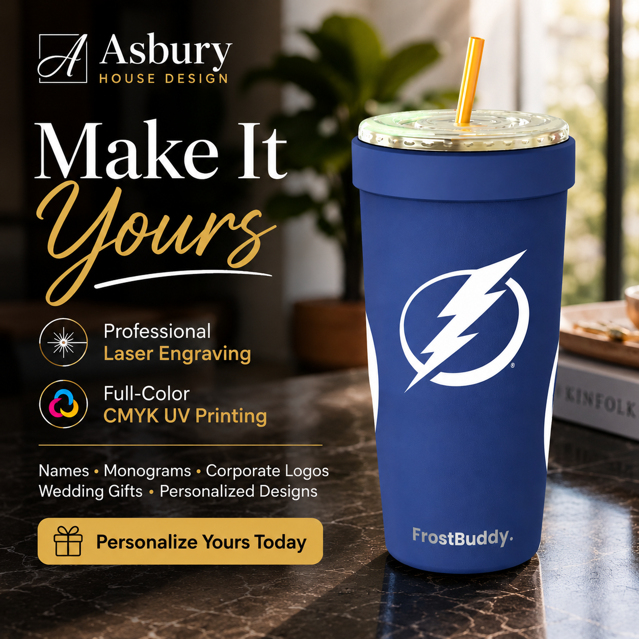 FrostBuddy ToGo Buddy 30 oz - Tampa Lightning Blue — personalization example