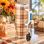 Pumpkin Patch Plaid FrostBuddy Thicc Buddy 40 oz personalized tumbler, detail view