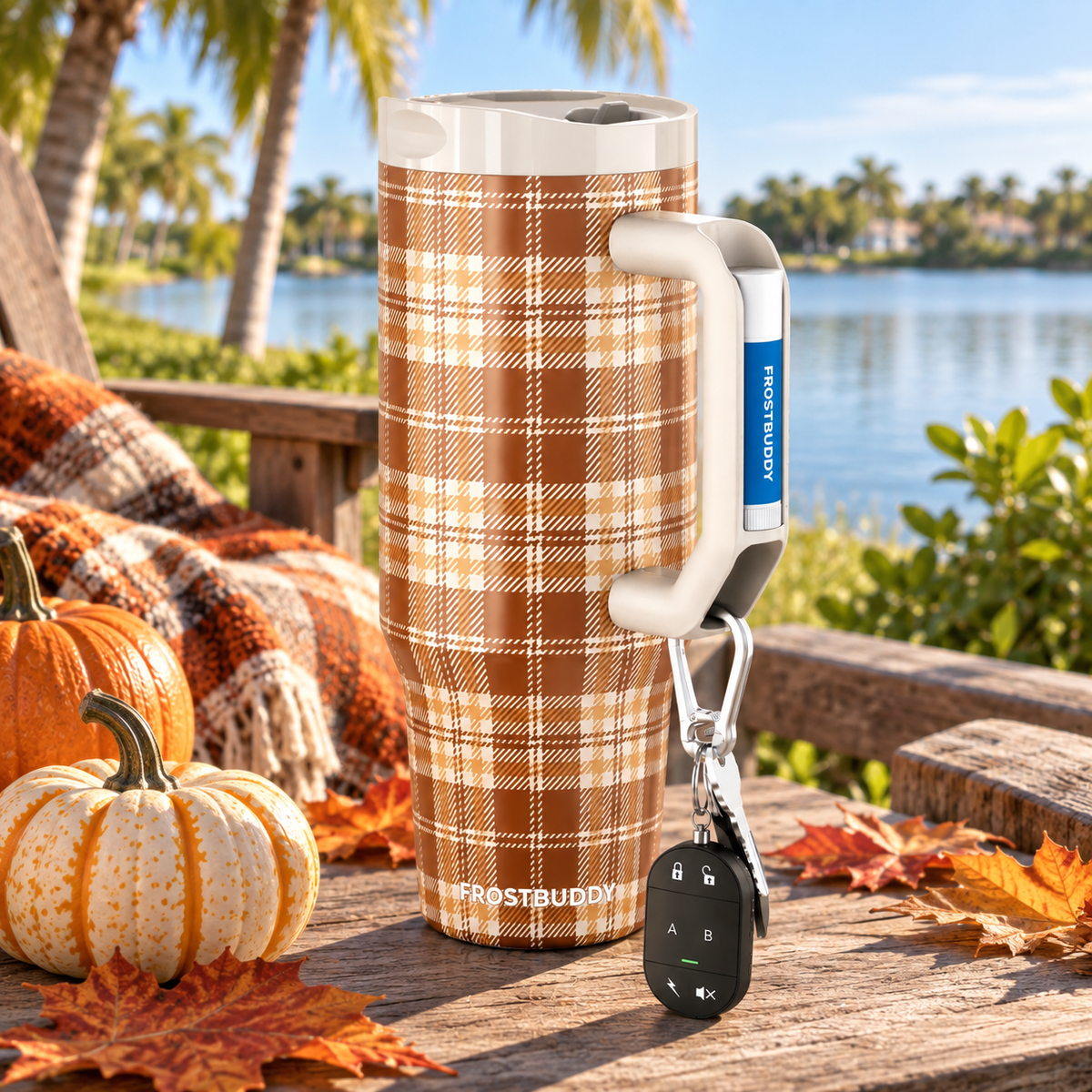 Pumpkin Patch Plaid FrostBuddy Thicc Buddy 40 oz personalized tumbler, side view