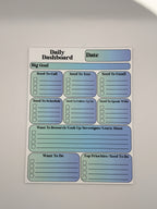 Mint and Blue Daily Dashboard planning pad in the Classic layout with bold serif lettering.