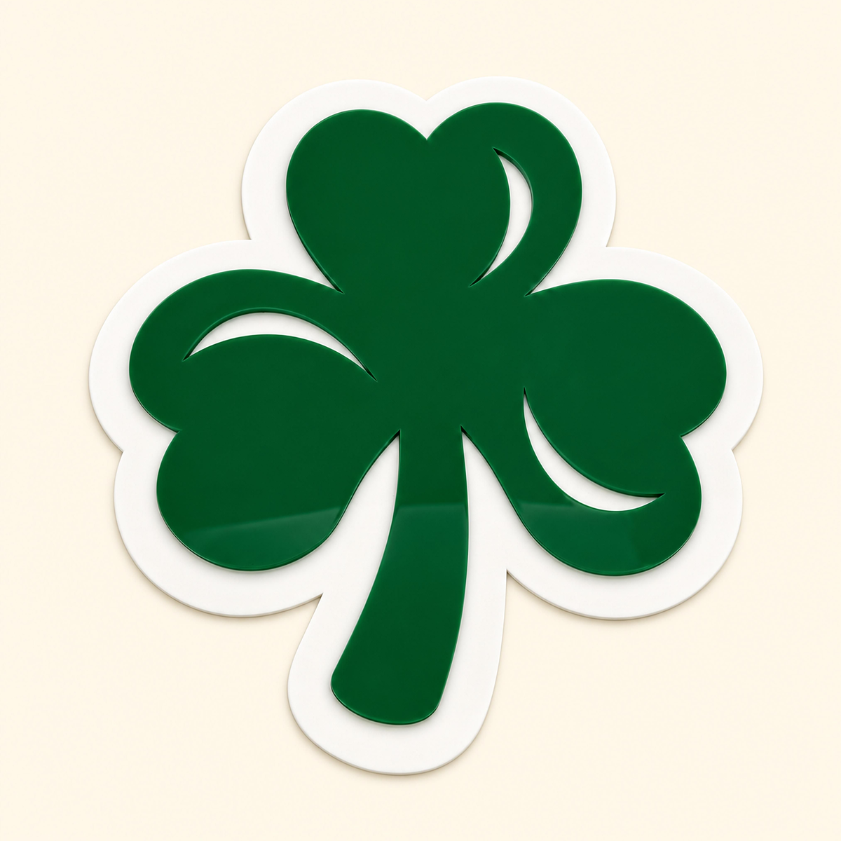 Green shamrock acrylic interchangeable with white backing for a welcome sign