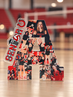 Red A custom layered acrylic photo keepsake with personalized side panel