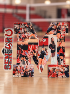 Red M custom layered acrylic photo keepsake with personalized side panel