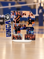 Blue R custom layered acrylic photo keepsake with personalized side panel