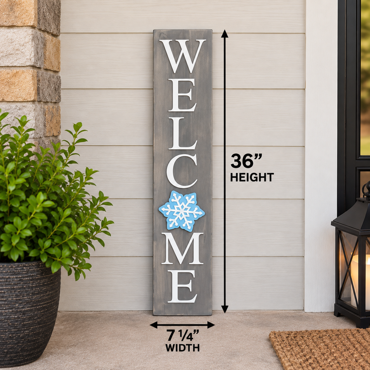 36-inch wood welcome porch leaner with raised white acrylic lettering